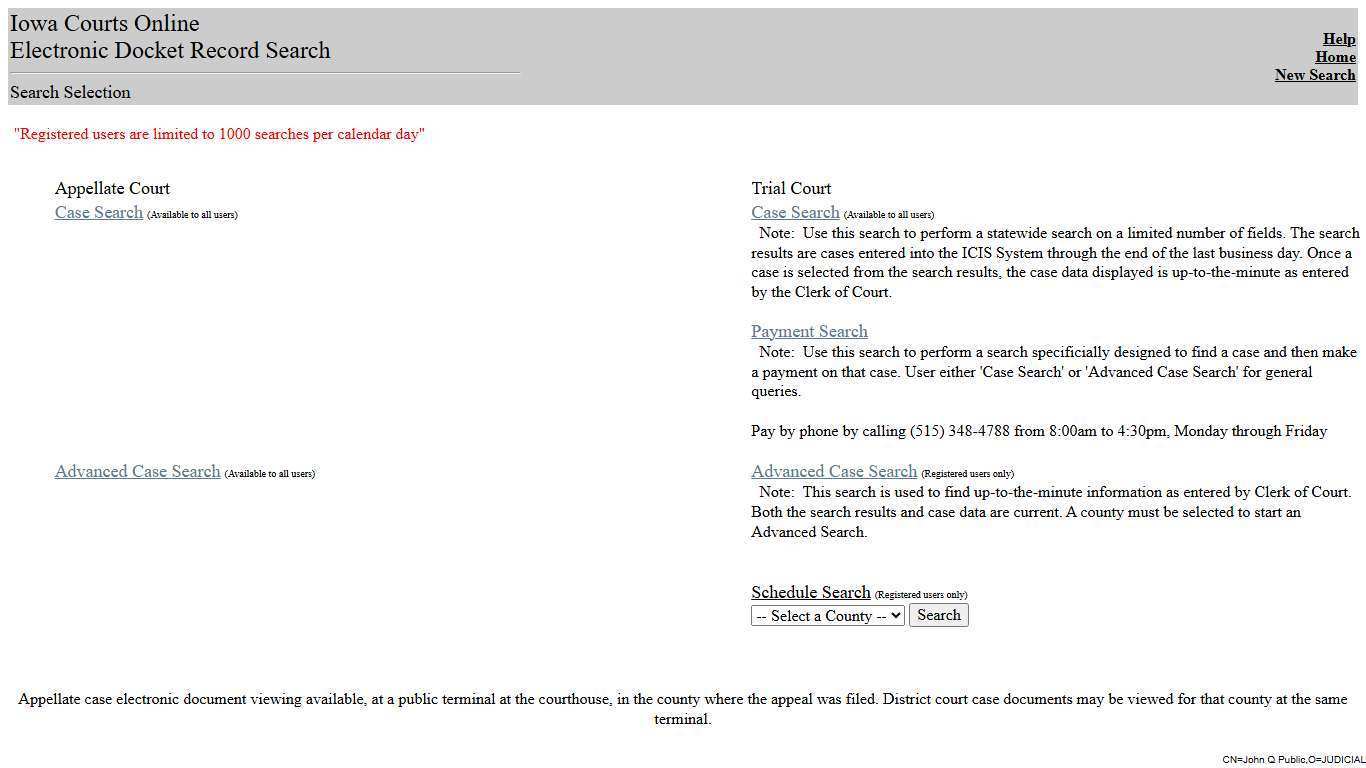 Iowa Courts Online Search - Select Action